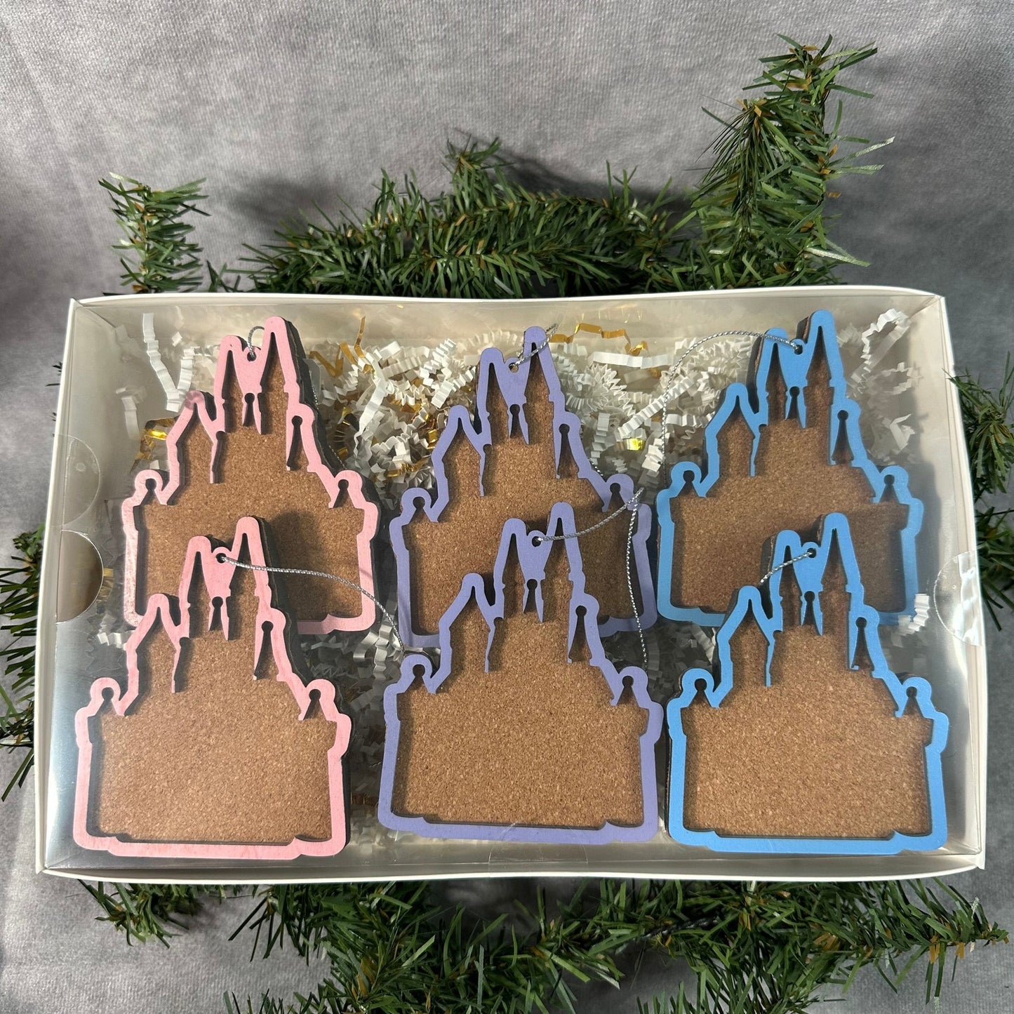Disney Pin Board Ornaments 6-Pack Cinderella Castles - Pink, Purple, Blue