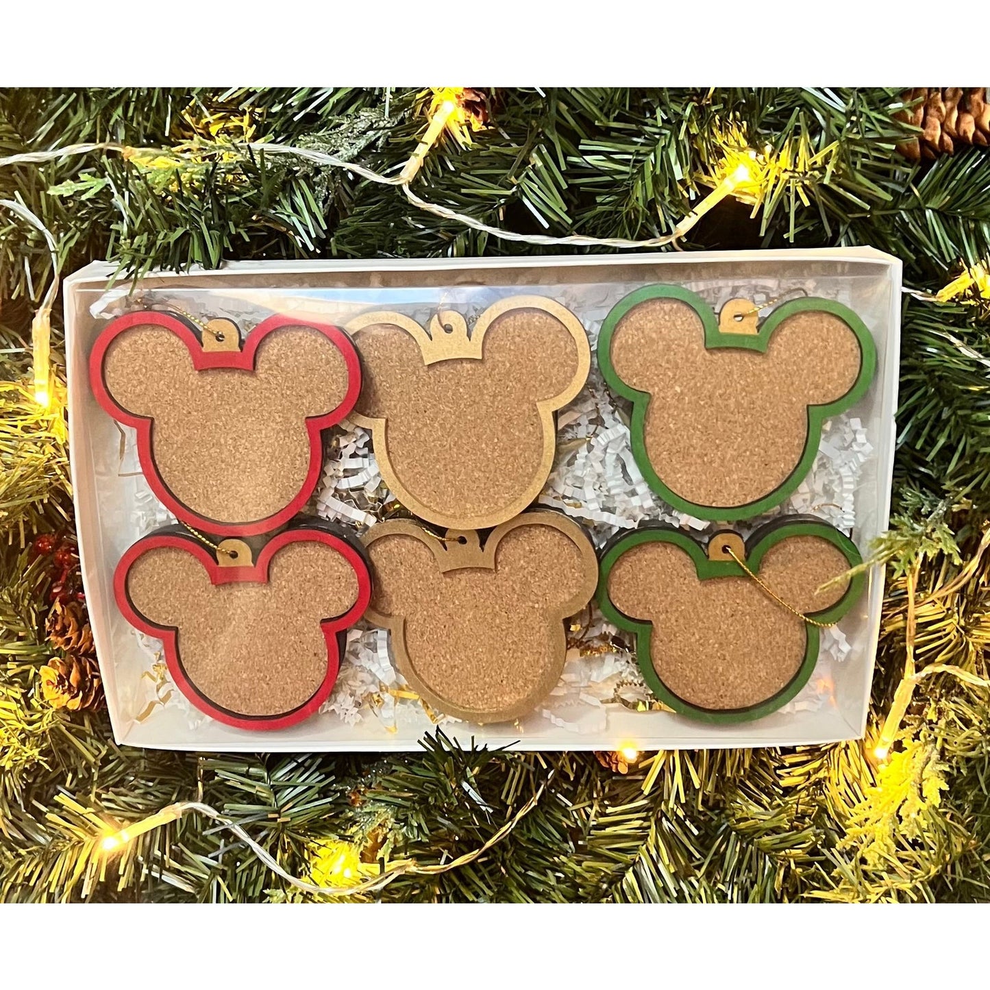 Disney Pin Board Ornaments 6-Pack Mickey Heads Red, Green, Gold
