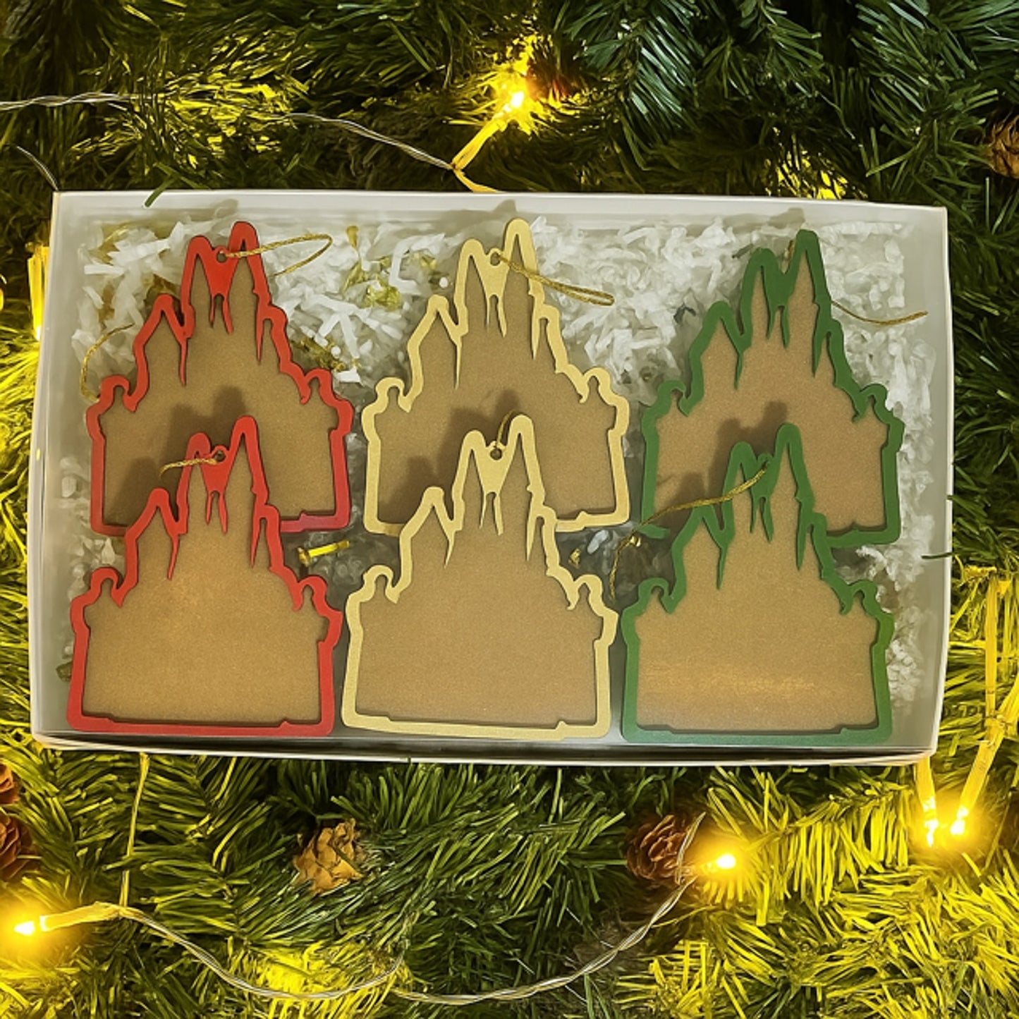 Disney Pin Board Ornaments 6-Pack Cinderella Castles - Red, Green, Gold