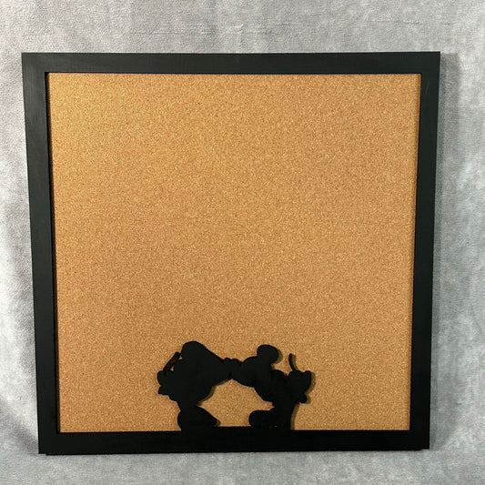Custom Disney Pin Board - Mickey Minnie Kiss - Wood Frame